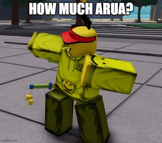 https://www.roblox.com/catalog/95410907217430/Noob-hoodie and https://www.roblox.com/catalog/75929749587570/Noob-hoodie-pants | HOW MUCH ARUA? | image tagged in how much arua | made w/ Imgflip meme maker