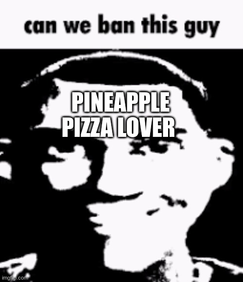 Can we ban this guy | PINEAPPLE PIZZA LOVER | image tagged in can we ban this guy | made w/ Imgflip meme maker