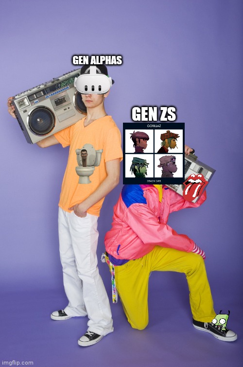 Generation's be like | GEN ALPHAS; GEN ZS | image tagged in lame kid vs cool kid | made w/ Imgflip meme maker