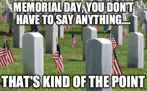 MEMORIAL DAY, YOU DON'T HAVE TO SAY ANYTHING....  THAT'S KIND OF THE POINT | image tagged in memorial day,AdviceAnimals | made w/ Imgflip meme maker