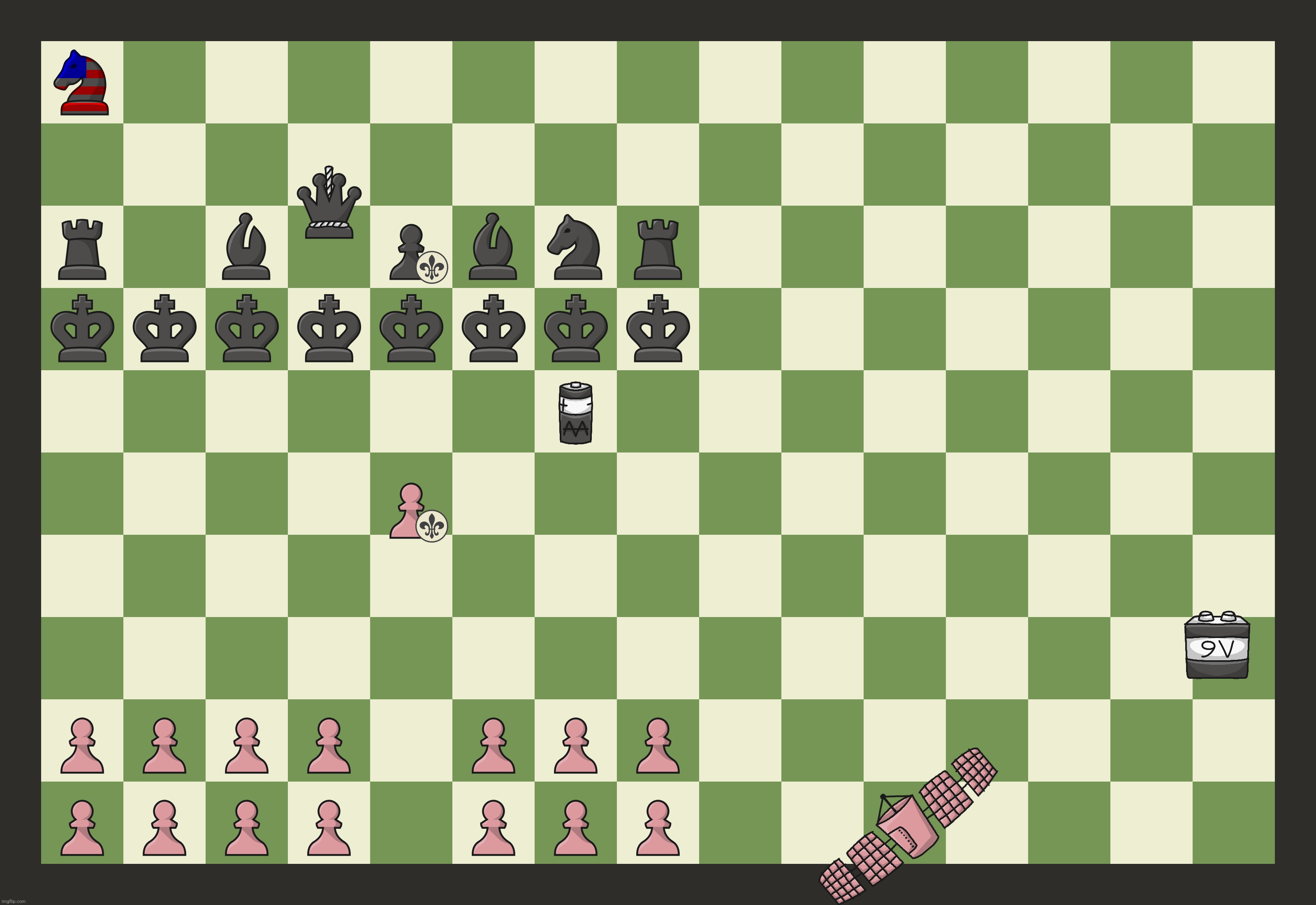 Anarchy Chess part 12 - Black to move; top comment in 30 minutes decides the move | made w/ Imgflip meme maker