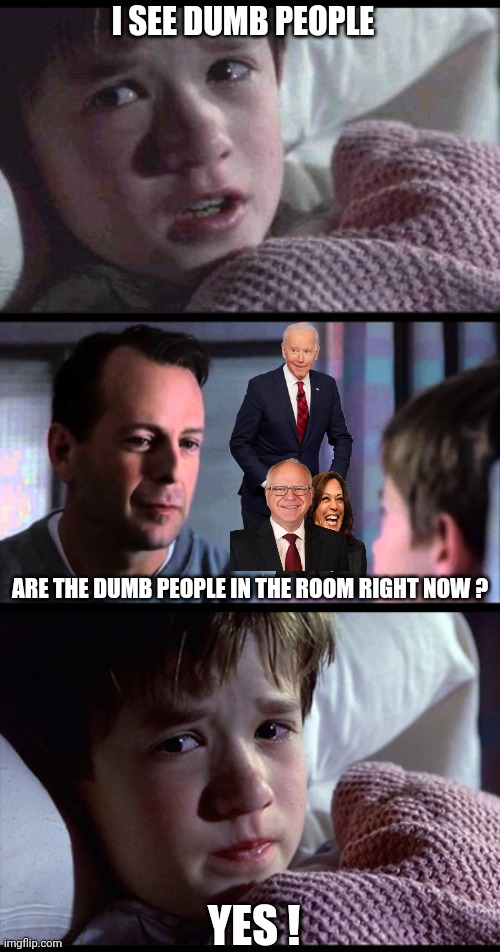 I see dead people 3-frame | I SEE DUMB PEOPLE ARE THE DUMB PEOPLE IN THE ROOM RIGHT NOW ? YES ! | image tagged in i see dead people 3-frame | made w/ Imgflip meme maker