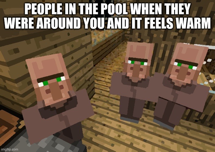 Minecraft Villagers | PEOPLE IN THE POOL WHEN THEY WERE AROUND YOU AND IT FEELS WARM | image tagged in minecraft villagers | made w/ Imgflip meme maker