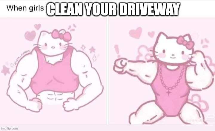 when girls clean your driveway | CLEAN YOUR DRIVEWAY | image tagged in hello kitty,hulk smash,she hulk,snow shoveling | made w/ Imgflip meme maker