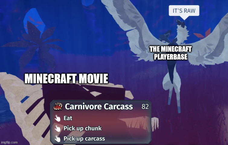 Angelic warden's meat | THE MINECRAFT PLAYERBASE; MINECRAFT MOVIE | image tagged in angelic warden's meat | made w/ Imgflip meme maker