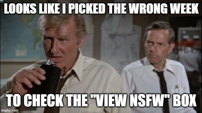 Looks like I picked the wrong week to quit drinking | LOOKS LIKE I PICKED THE WRONG WEEK TO CHECK THE "VIEW NSFW" BOX | image tagged in looks like i picked the wrong week to quit drinking | made w/ Imgflip meme maker