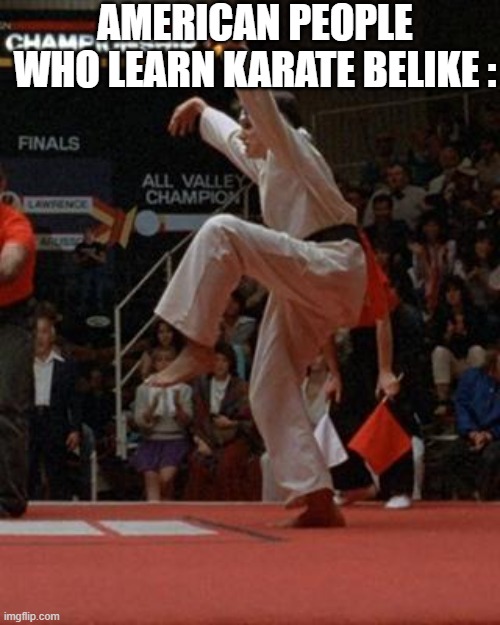 When American learn karate belike | AMERICAN PEOPLE WHO LEARN KARATE BELIKE : | image tagged in karate kid,united states of america,united states,american | made w/ Imgflip meme maker