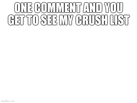 .. | ONE COMMENT AND YOU GET TO SEE MY CRUSH LIST | image tagged in blank white template | made w/ Imgflip meme maker