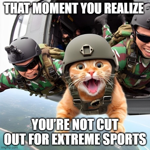 extreme sports | THAT MOMENT YOU REALIZE; YOU’RE NOT CUT OUT FOR EXTREME SPORTS | image tagged in memes | made w/ Imgflip meme maker