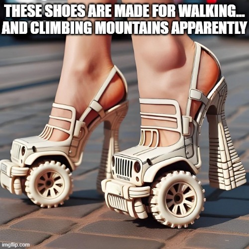 shoes | THESE SHOES ARE MADE FOR WALKING… AND CLIMBING MOUNTAINS APPARENTLY | image tagged in memes | made w/ Imgflip meme maker