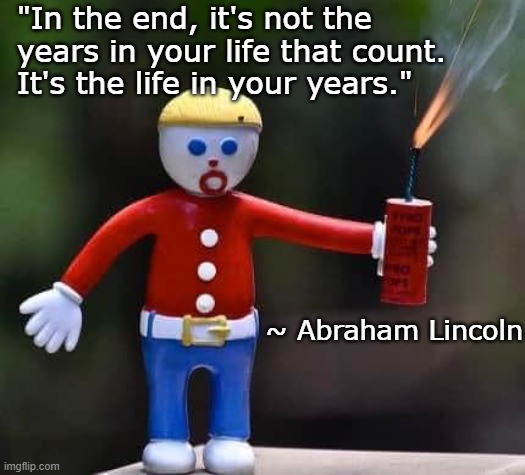 Live life large | "In the end, it's not the years in your life that count. It's the life in your years."; ~ Abraham Lincoln | image tagged in fun,life well lived | made w/ Imgflip meme maker