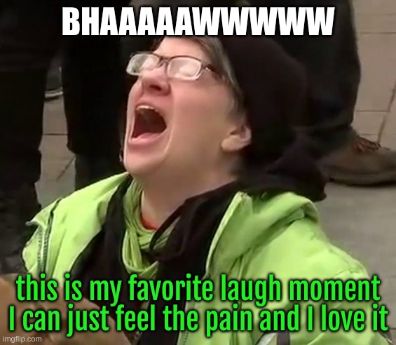 Crying liberal | BHAAAAAWWWWW this is my favorite laugh moment
I can just feel the pain and I love it | image tagged in crying liberal | made w/ Imgflip meme maker