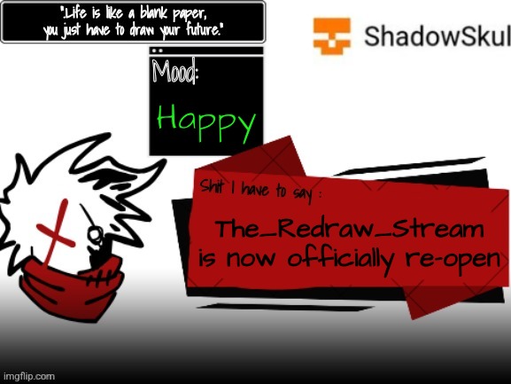 SSFR 2024 temp | Happy; The_Redraw_Stream is now officially re-open | image tagged in ssfr 2024 temp | made w/ Imgflip meme maker