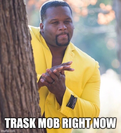 Black guy hiding behind tree | TRASK MOB RIGHT NOW | image tagged in black guy hiding behind tree | made w/ Imgflip meme maker