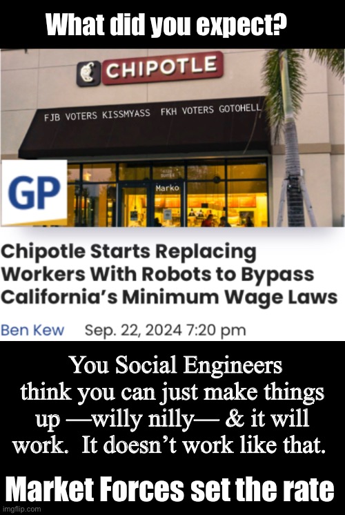 Like all things from the Left — Force through Imaginary Concepts that are proven to Fail.  Like BIDEN; KAMALA, SOCIALISM | What did you expect? You Social Engineers think you can just make things up —willy nilly— & it will work.  It doesn’t work like that. Market Forces set the rate | image tagged in memes,minimum wage,progressives fjb n fkh voters kissmyass,u idiot leftists dont understand yet insist,dumbocrats | made w/ Imgflip meme maker