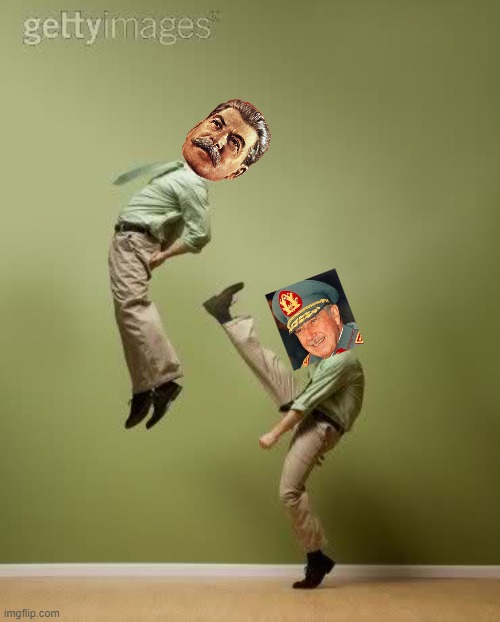 Augusto Pinochet kicks Joseph Stalin's ass | image tagged in ass kicking | made w/ Imgflip meme maker