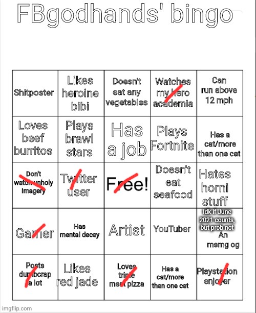 fbgodhands bingo | Idk if June 2021 counts, but prob not | image tagged in fbgodhands bingo | made w/ Imgflip meme maker