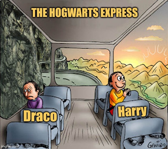 Express Train to Howarts | THE HOGWARTS EXPRESS; Harry; Draco | image tagged in harry potter,draco malfoy,hogwarts,meme | made w/ Imgflip meme maker