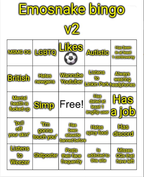 Emosnake bingo v2 Blank Meme Template