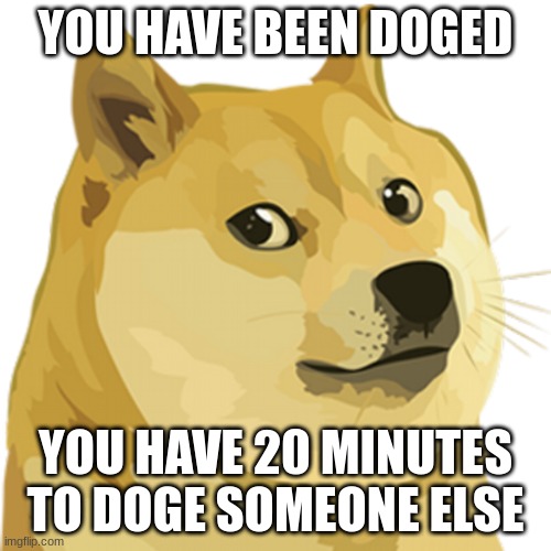 Get doged | YOU HAVE BEEN DOGED; YOU HAVE 20 MINUTES TO DOGE SOMEONE ELSE | image tagged in doge | made w/ Imgflip meme maker