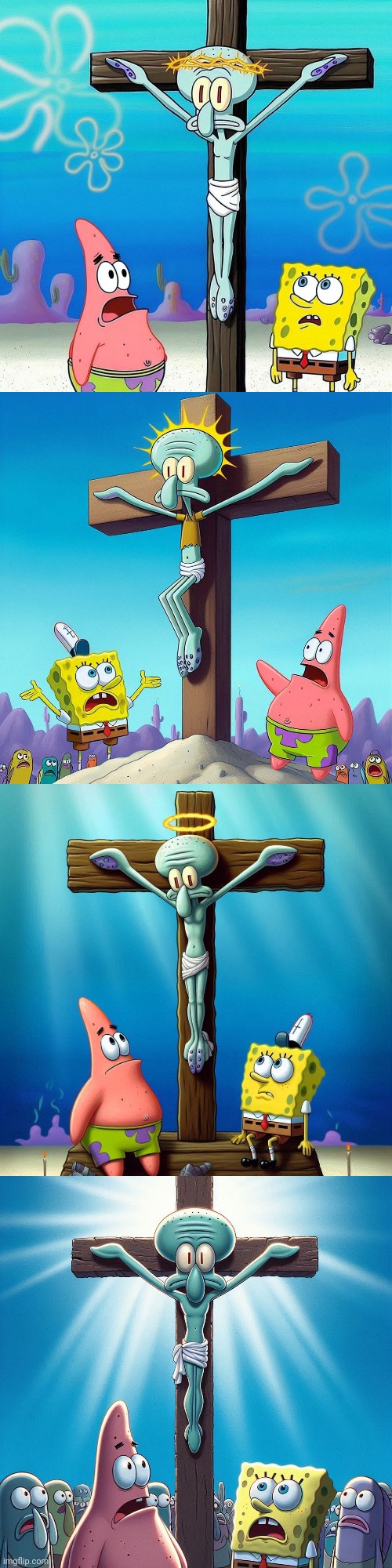 Squidward Christ - A banned SpongeBob episode | image tagged in funny,ai meme,spongebob,dark humor,dude wtf,christian memes | made w/ Imgflip meme maker