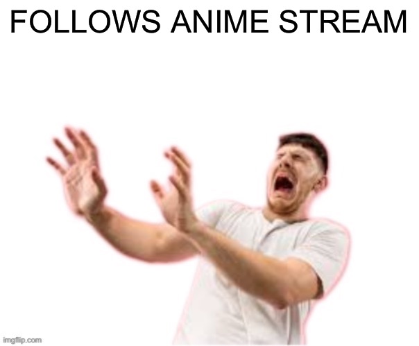 he left all caps on(custom) | FOLLOWS ANIME STREAM | image tagged in he left all caps on custom | made w/ Imgflip meme maker