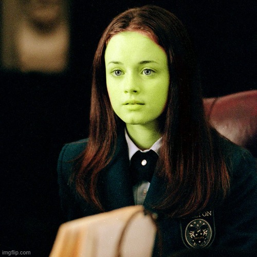 Rory Gilmore The Witch | image tagged in rory gilmore,alexis bledel,uniform,green skin,witch,hate | made w/ Imgflip meme maker