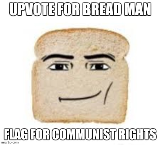 man face bread | UPVOTE FOR BREAD MAN FLAG FOR COMMUNIST RIGHTS | image tagged in man face bread | made w/ Imgflip meme maker