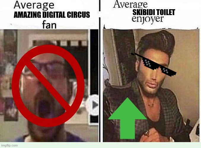 SKIBIDI TOILET IS THE BEST!!!!!!!!11111111!!!!!!!!!!!!!!!!!!!!!!!!!!!!!!!!1111111111111111 | SKIBIDI TOILET; AMAZING DIGITAL CIRCUS | image tagged in average blank fan vs average blank enjoyer,skibidi toilet,the amazing digital circus | made w/ Imgflip meme maker