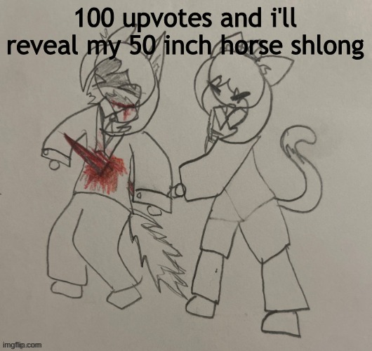 scarf fucking kills neko | 100 upvotes and i'll reveal my 50 inch horse shlong | image tagged in scarf fucking kills neko | made w/ Imgflip meme maker