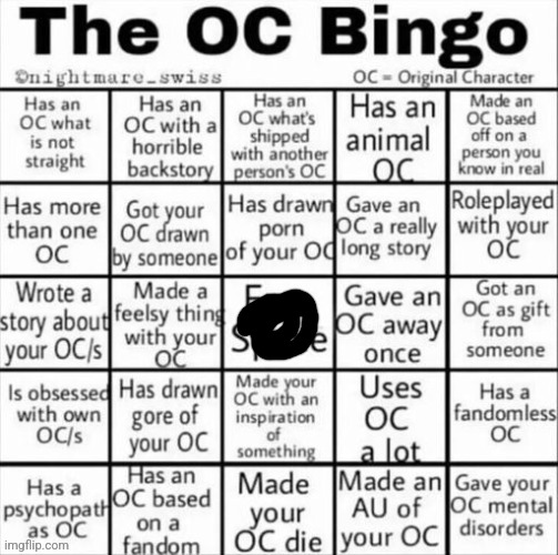 The OC bingo | image tagged in the oc bingo | made w/ Imgflip meme maker