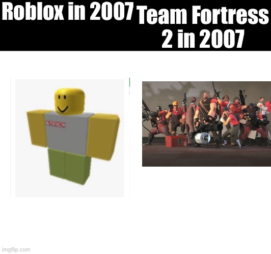 Not saying that Roblox is bad | Roblox in 2007; Team Fortress 2 in 2007 | image tagged in roblox,team fortress 2,gaming | made w/ Imgflip meme maker