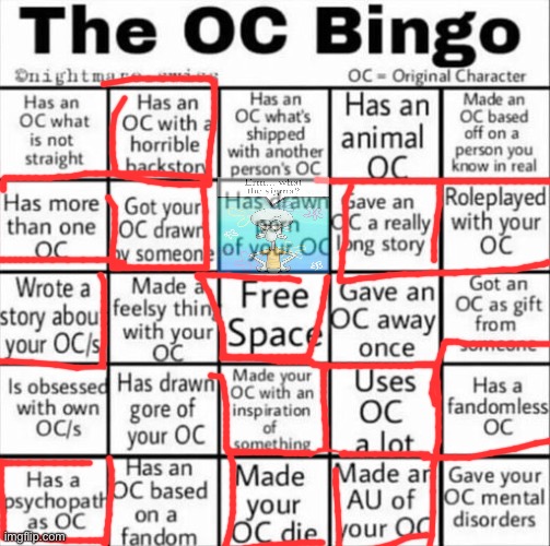 The fact that a literal sin is the barrier between me and getting a bingo is wild | image tagged in the oc bingo | made w/ Imgflip meme maker