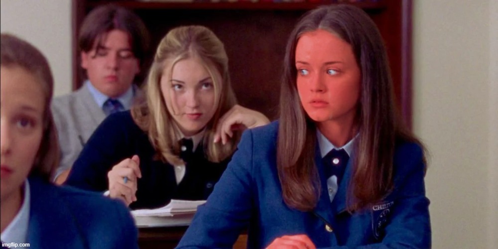 Rory Gilmore Sunburned | image tagged in rory gilmore,alexis bledel,sunburn,meme,chilton,uniform | made w/ Imgflip meme maker