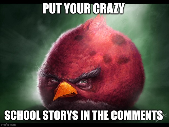 I will likely respond | PUT YOUR CRAZY; SCHOOL STORYS IN THE COMMENTS | image tagged in realistic angry bird big red | made w/ Imgflip meme maker