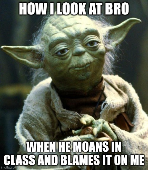 Star Wars Yoda | HOW I LOOK AT BRO; WHEN HE MOANS IN CLASS AND BLAMES IT ON ME | image tagged in memes,star wars yoda | made w/ Imgflip meme maker