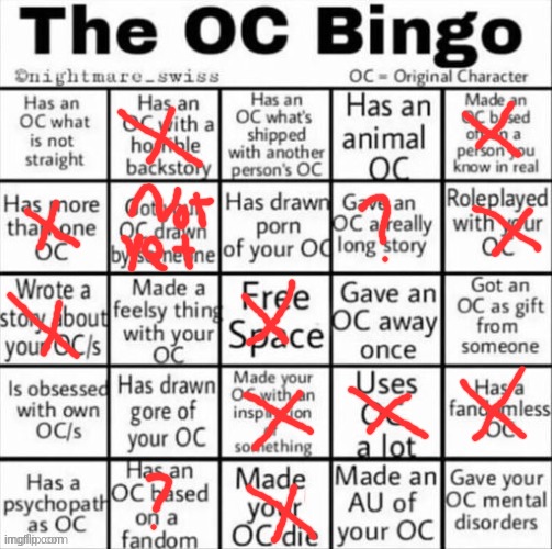 The OC bingo | image tagged in the oc bingo | made w/ Imgflip meme maker