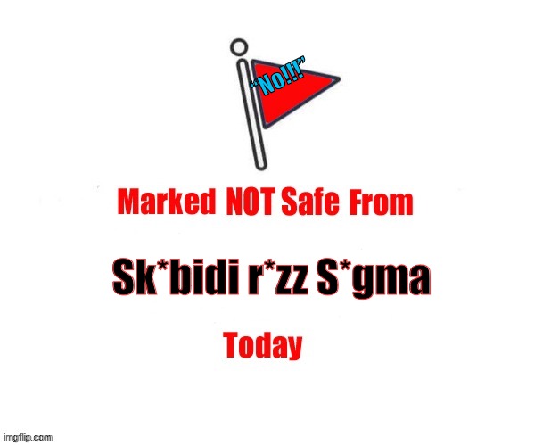 Not marked safe | “No!!!”; Sk*bidi r*zz S*gma | image tagged in not marked safe | made w/ Imgflip meme maker