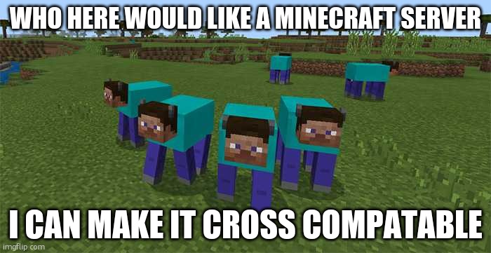 Minecraft server anyone | WHO HERE WOULD LIKE A MINECRAFT SERVER; I CAN MAKE IT CROSS COMPATABLE | image tagged in me and the boys | made w/ Imgflip meme maker