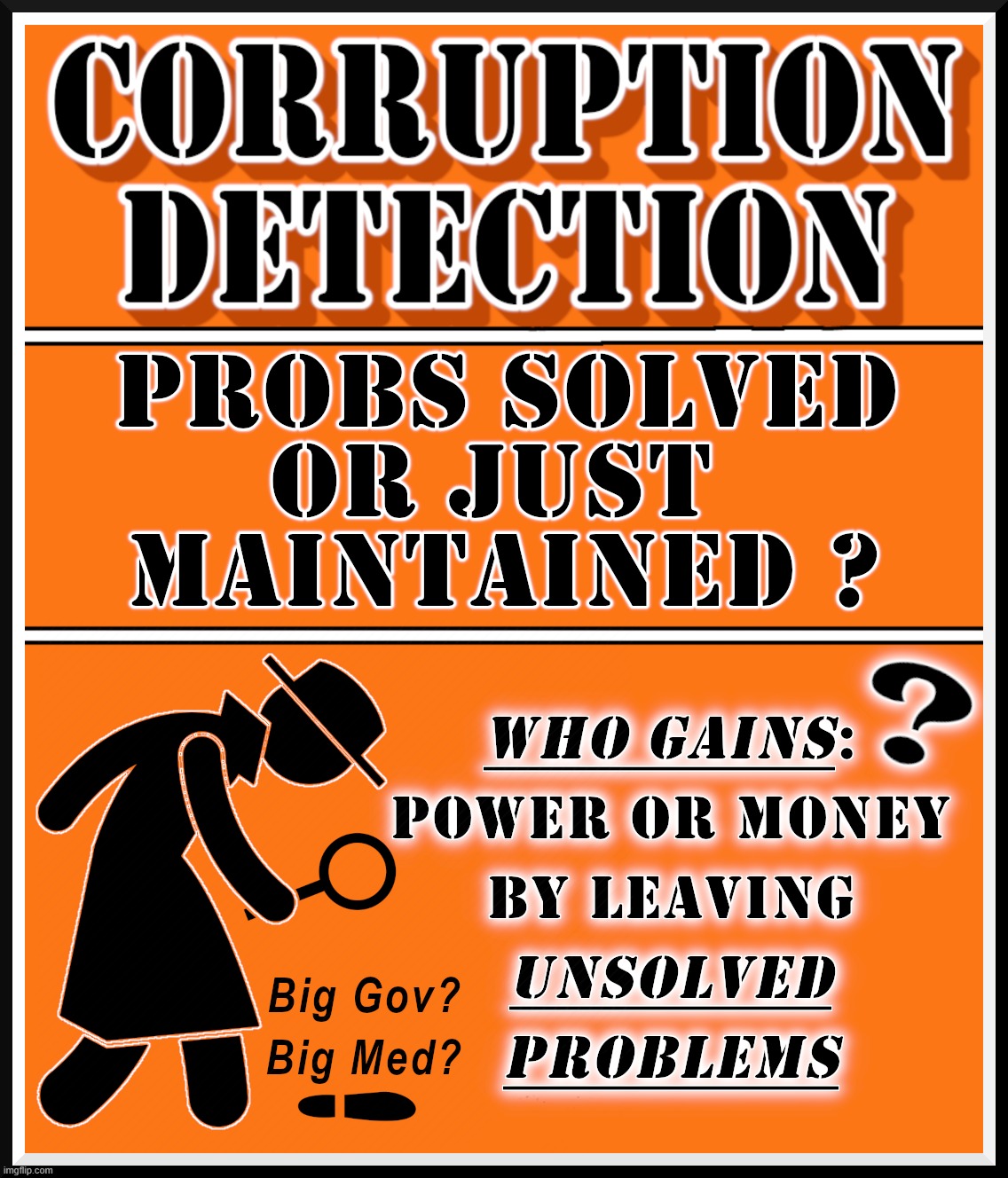 CORRUPTION DETECTION | image tagged in corruption,power,money,problems,unsolved,big gov | made w/ Imgflip meme maker