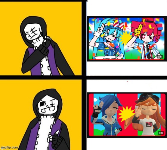 Meggy and Tari ver is better | image tagged in epic sans hotline bling,memes,smg4,meggy and tari,mesmerizer | made w/ Imgflip meme maker