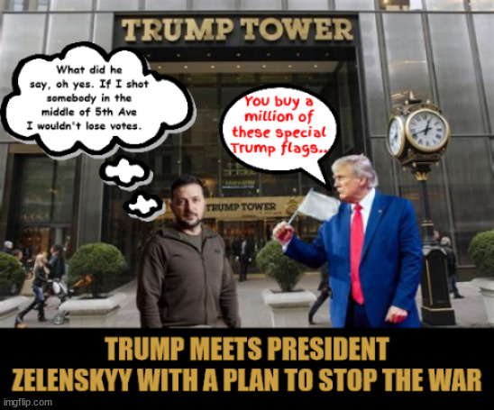 Trump meets with Zelenskyy on 5th Ave | image tagged in trump meets with zelenskyy on 5th ave,white flag trump,putin's puppet,maga mech,trump trash,traitor trump | made w/ Imgflip meme maker