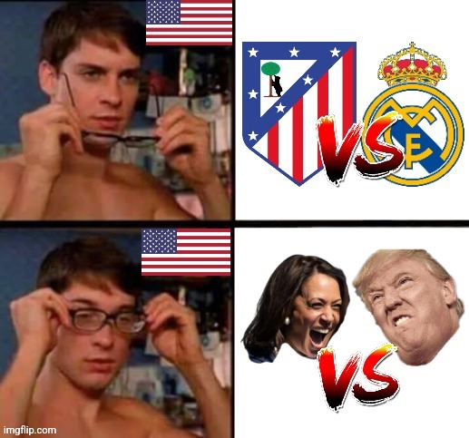 WTF IS A KILOMETER? | How the US see Atletico Madrid vs. Real Madrid on sunday | image tagged in atletico madrid,real madrid,kamala,trump,soccer,2024 | made w/ Imgflip meme maker