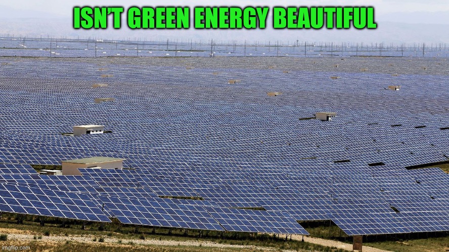 Solar farm | ISN’T GREEN ENERGY BEAUTIFUL | image tagged in solar farm | made w/ Imgflip meme maker