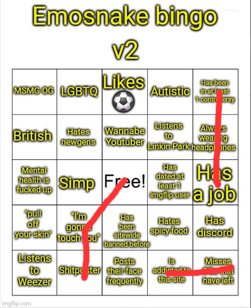 I am not him | image tagged in v2 bingo | made w/ Imgflip meme maker