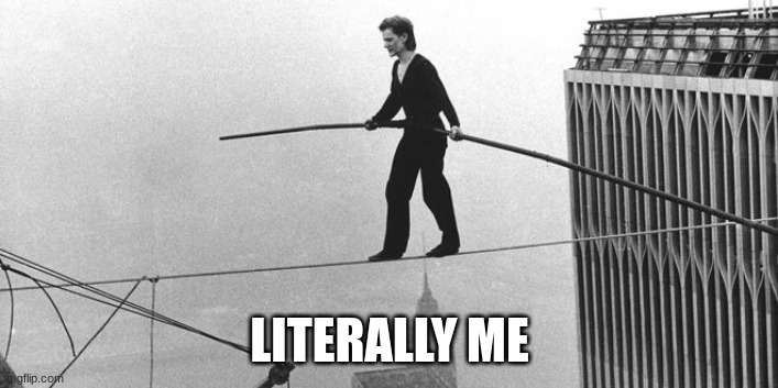 walking on thin line | LITERALLY ME | image tagged in walking on thin line | made w/ Imgflip meme maker