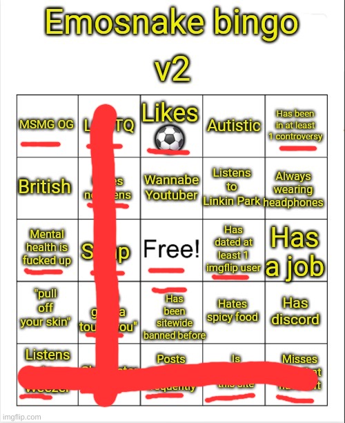 Emosnake bingo v2 | image tagged in emosnake bingo v2 | made w/ Imgflip meme maker