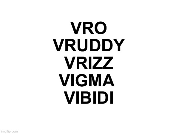 Vis is very vringe | VRO
VRUDDY
VRIZZ
VIGMA 
VIBIDI | made w/ Imgflip meme maker
