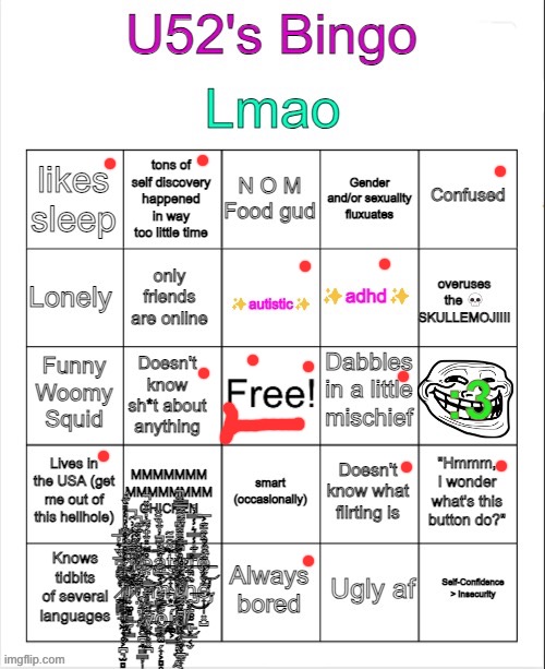 U52's Bingo | image tagged in u52's bingo | made w/ Imgflip meme maker
