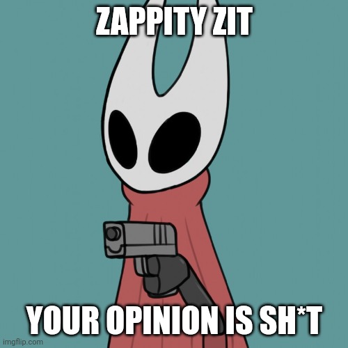 Get roasting my people | ZAPPITY ZIT; YOUR OPINION IS SH*T | image tagged in hornet delet this | made w/ Imgflip meme maker